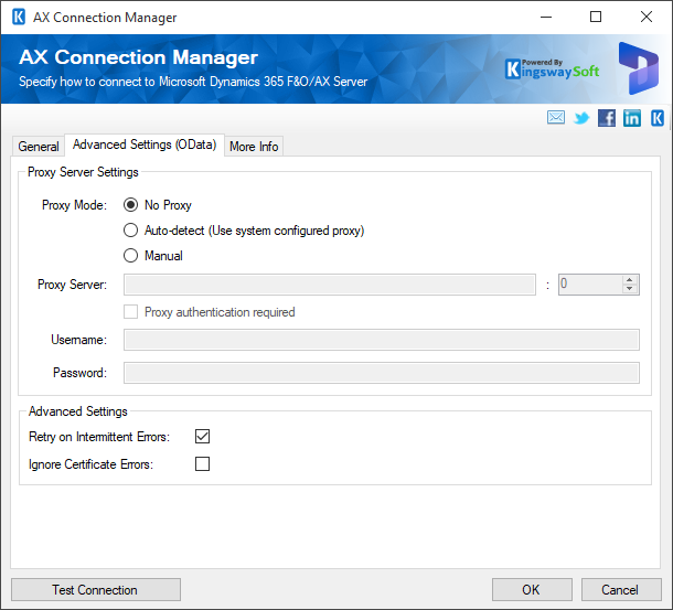 AX Connection Manager - Settings - OData